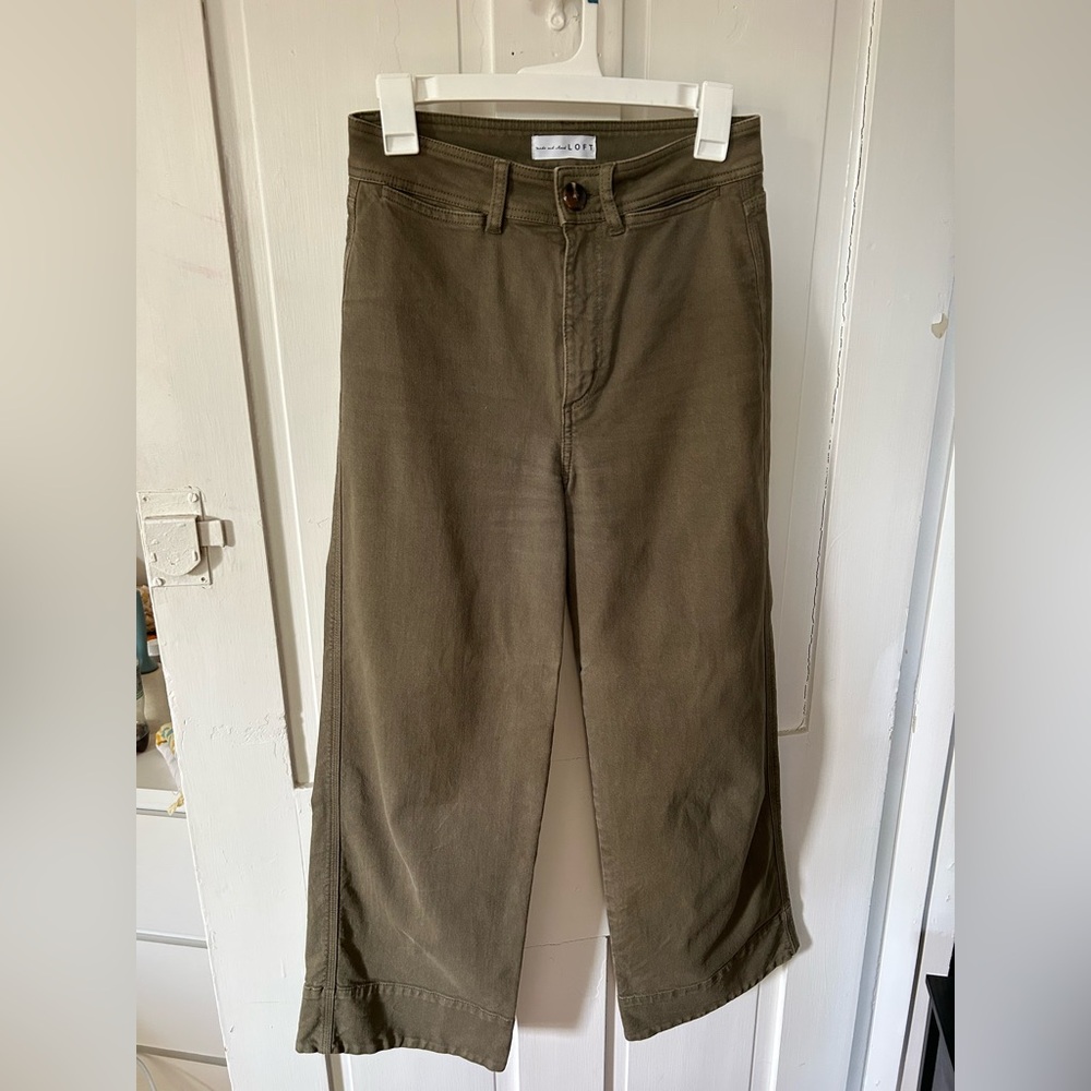 LOFT Khaki Wide-Leg Trousers